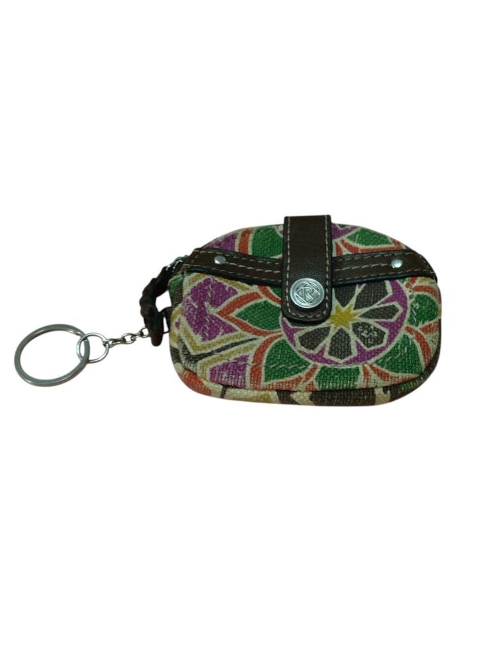 Relic Tapestry Change Purse Wallet  Floral Leather Accent Zip Closure Keyring